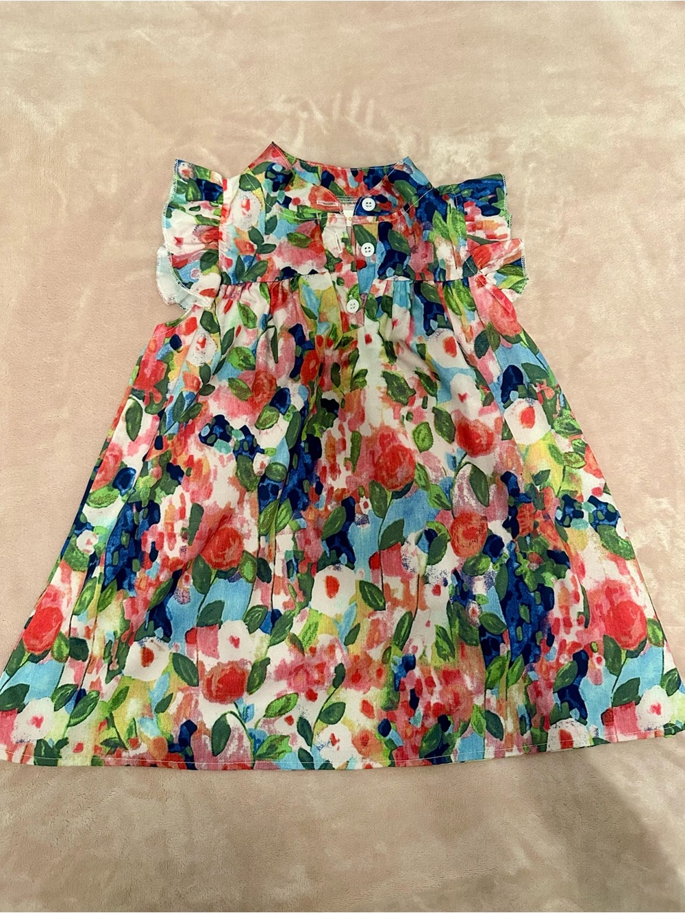 Girls Floral Ruffle Sleeve Dress
